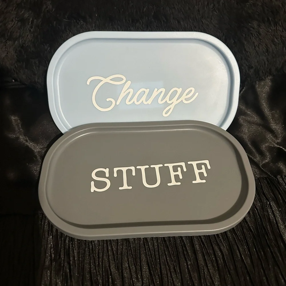 Gray and Blue Bathroom Organizer Trays